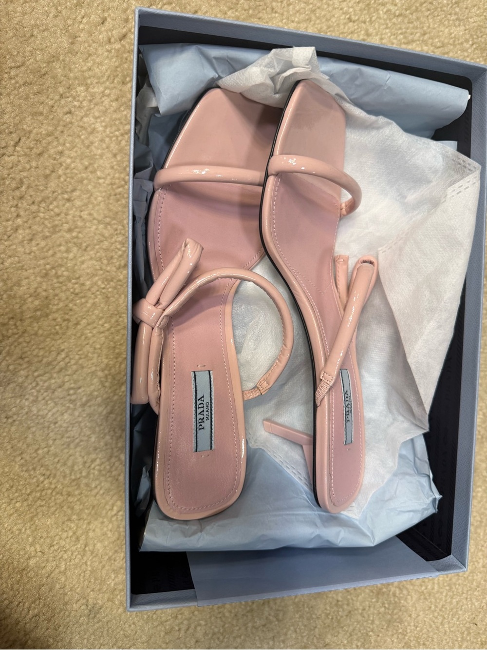 Prada Pink Knotted Strap Kitten Heel Sandals - Picture 4 of 7